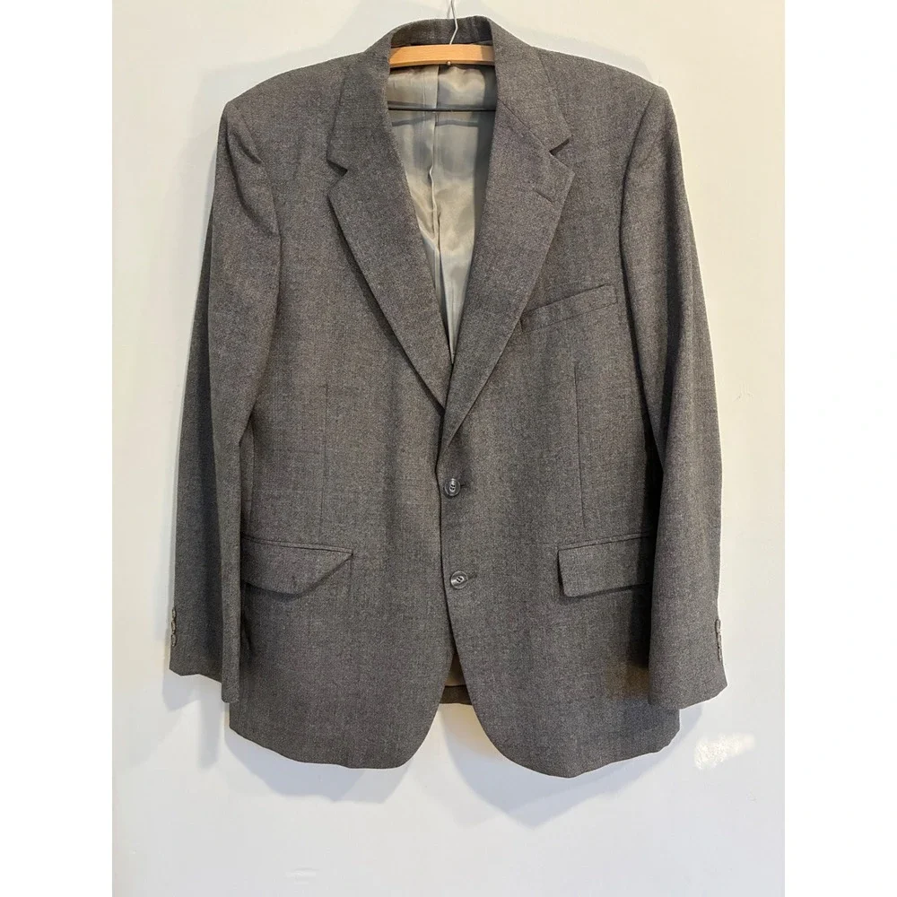 Vintage Johnny Carson Man In Wool Gray‎ Blazer Jacket, 100% Pure Wool Size 42R